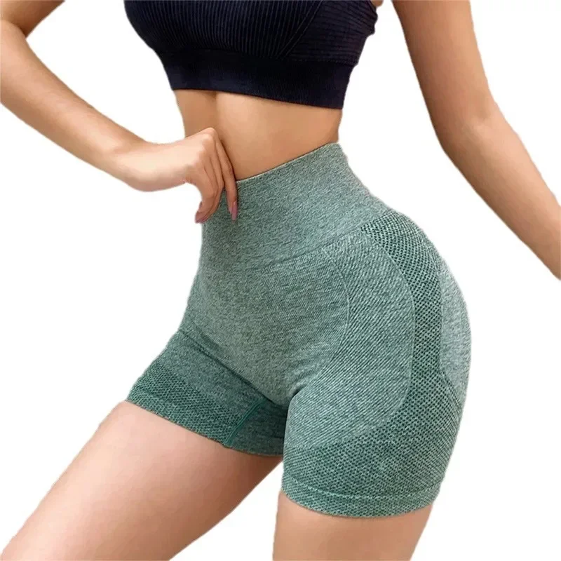 Women's Yoga Shorts High Waisted Hip Lifting Fitness Leggings Abdominal Fitness Running Women's Seamless Yoga Pants - Image 3