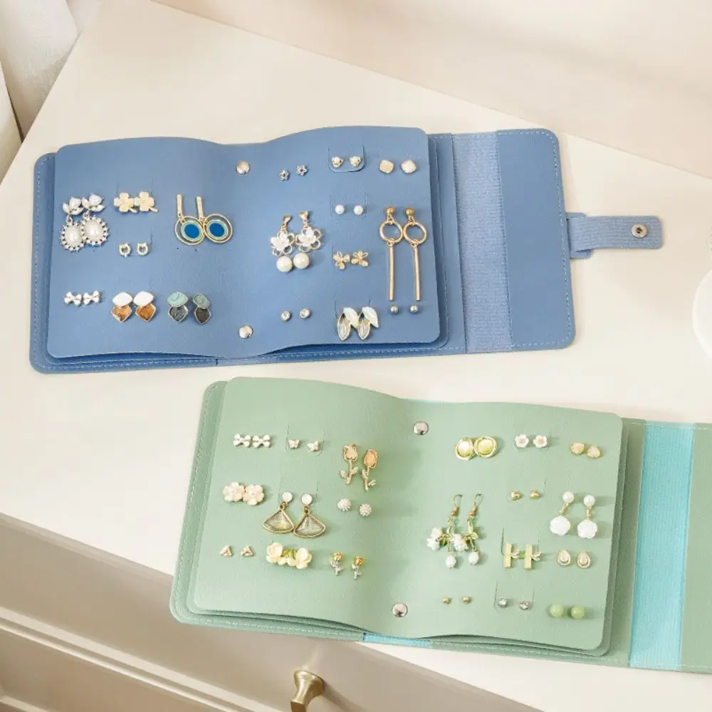 Jewelry Organizer Earring Holder Pu Leather Foldable Book Design Ear Stud Storage Bag Multi-layer Space Saving