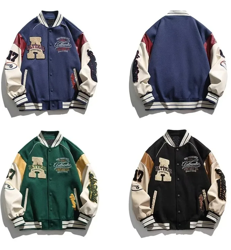 Men's Baseball Jackets Y2k Embroidery Patchwork Coats for Man Oversized Couple Cotton Padded Winter Sweater