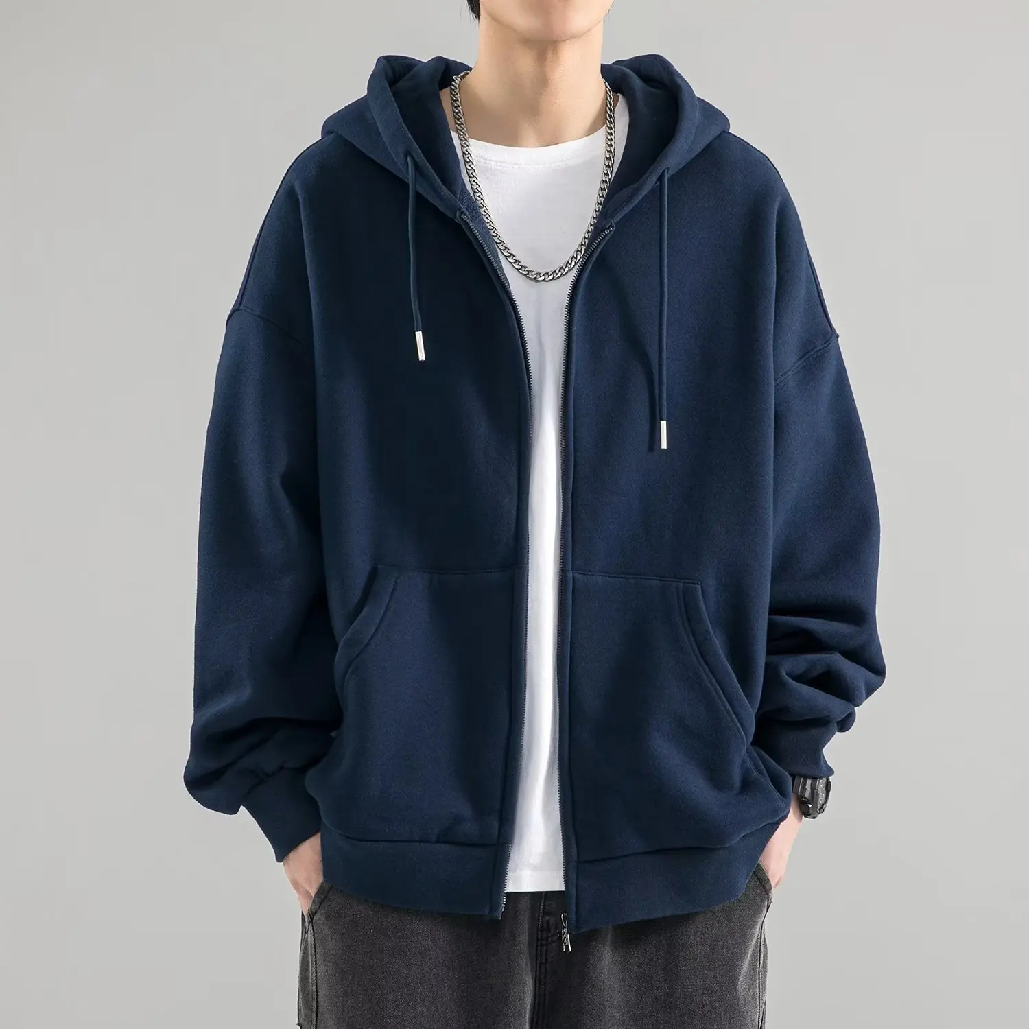 Men Hoodies Cardigan Solid Sweatshirts Hooded Sweatshirt Zipper Long Sleeve Pockets Spliced Loose Fit Sports Spring 2025