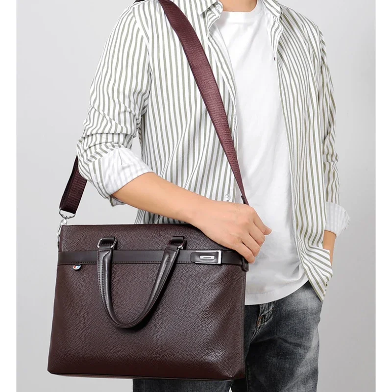 Men 14 Inch Laptop Bag Briefcase Bag High Quality Business PU Leather Shoulder Messenger Bags Office Handbag