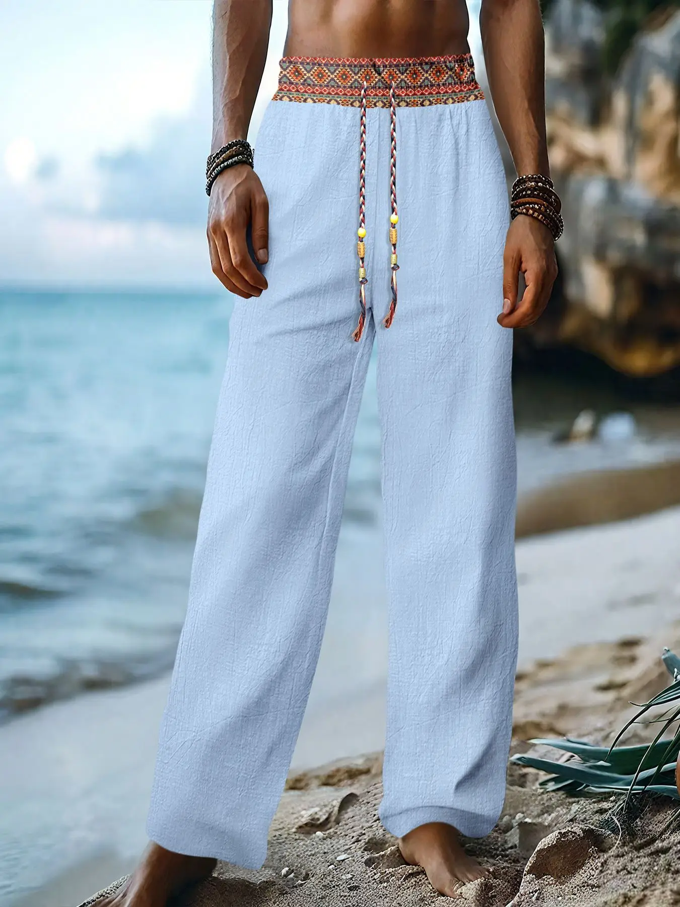 Vintage Autumn Men Florals Print Pants 2025 New Boho Ethnicity Casual Loose Soft Breathable Tracksuit Pants Straight Leg Pants