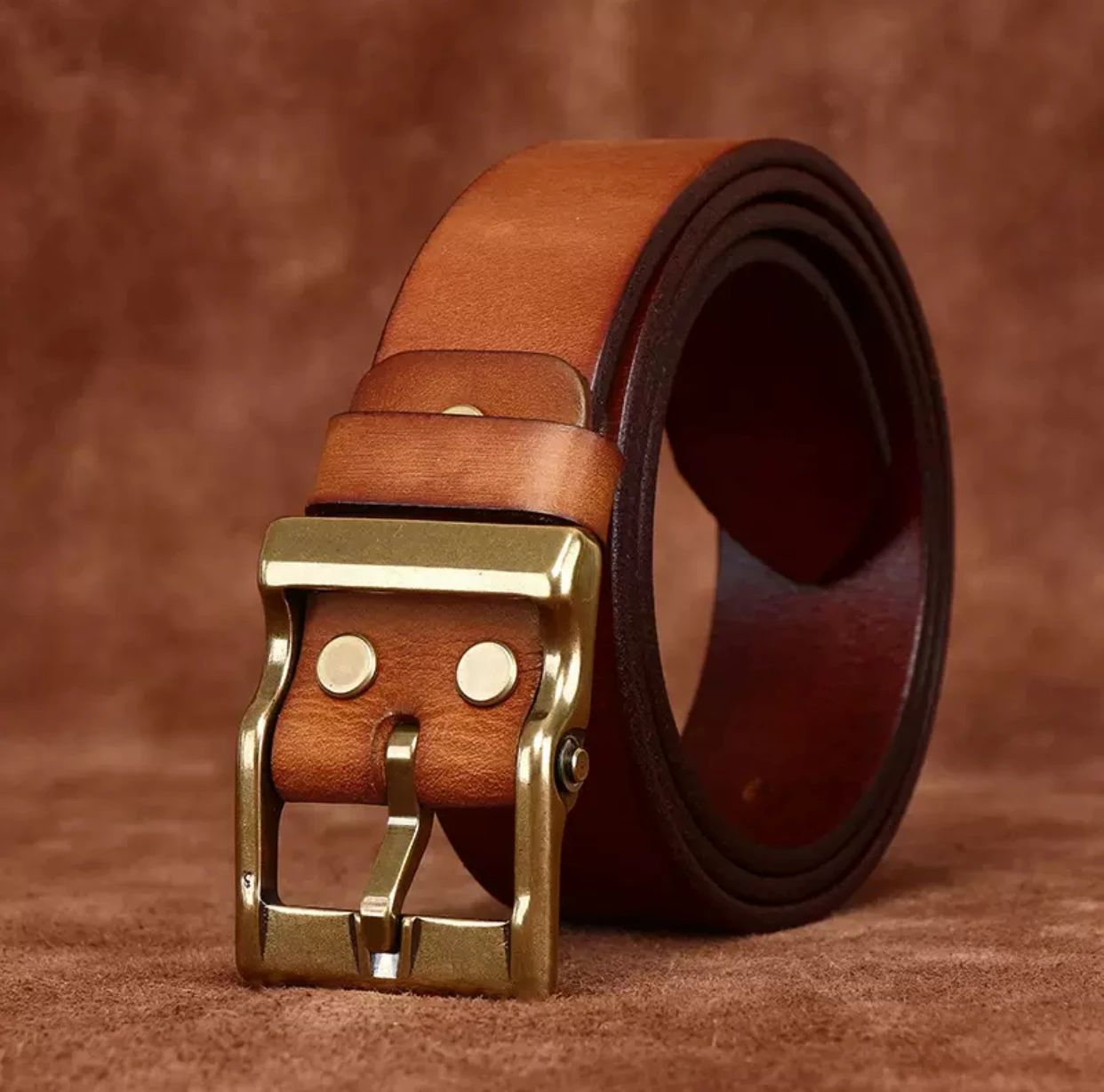 Luxurious retro water-wash matte top-grain cow leather copper buckle belt men's genuine leather trendy high-end feel versatile