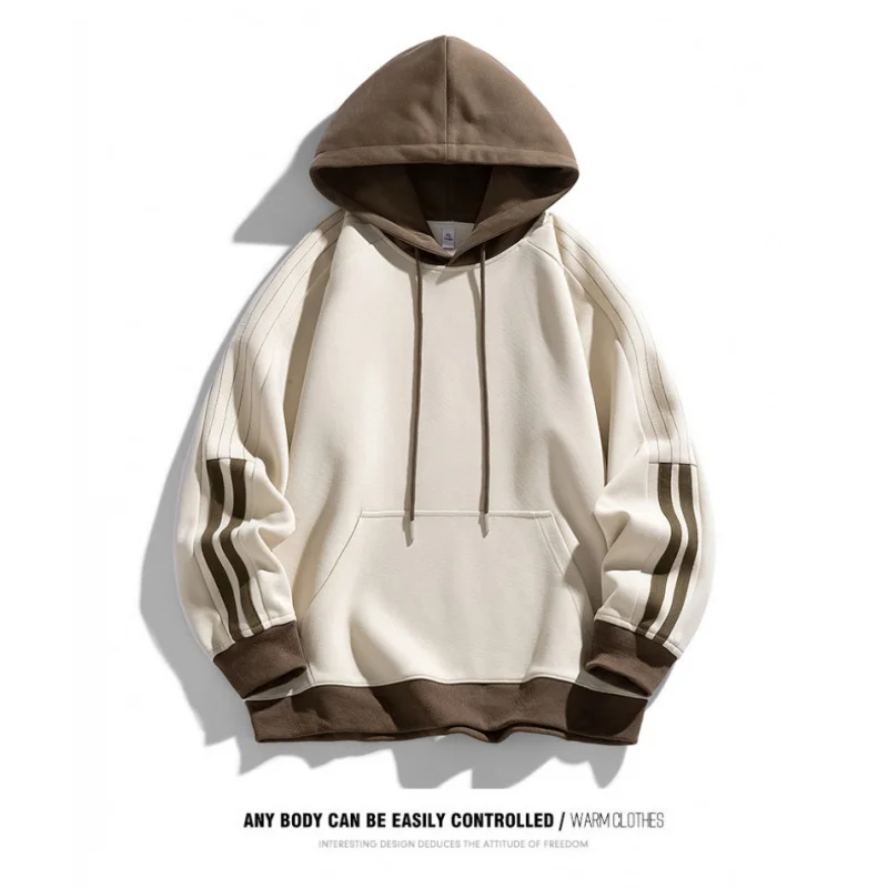 GIOIOMen's Sweater,Spring and Autumn Color Block Hooded Loose Casual Sports Hoodie,Fashionable Jacket Coat - Image 4