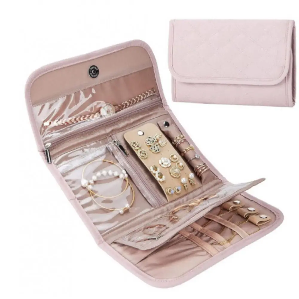 Foldable Jewellery Storage Bag with zipper Book Design Jewelry Organizer Portable Soft Jewelry Case for Rings/Necklace/Earrings