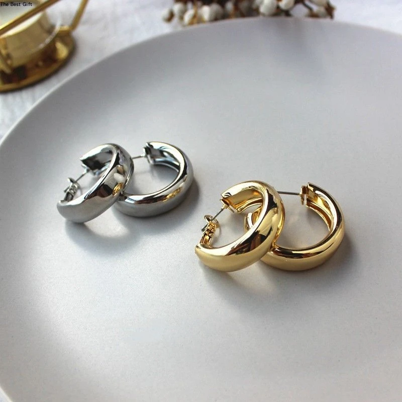 Fashionable Minimalist C Shaped Hoop Earrings for Women Vintage Gold Color Geometric Circular Earring Girls Party Jewelry Gift